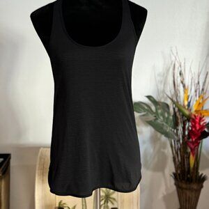 Lululemon Racer back long length Tank Black with Light Gold Stripes 6/8